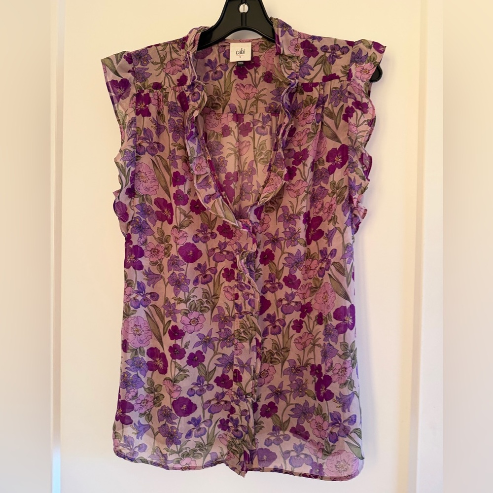 CAbi Purple and Lavender Floral Blouse Size Small